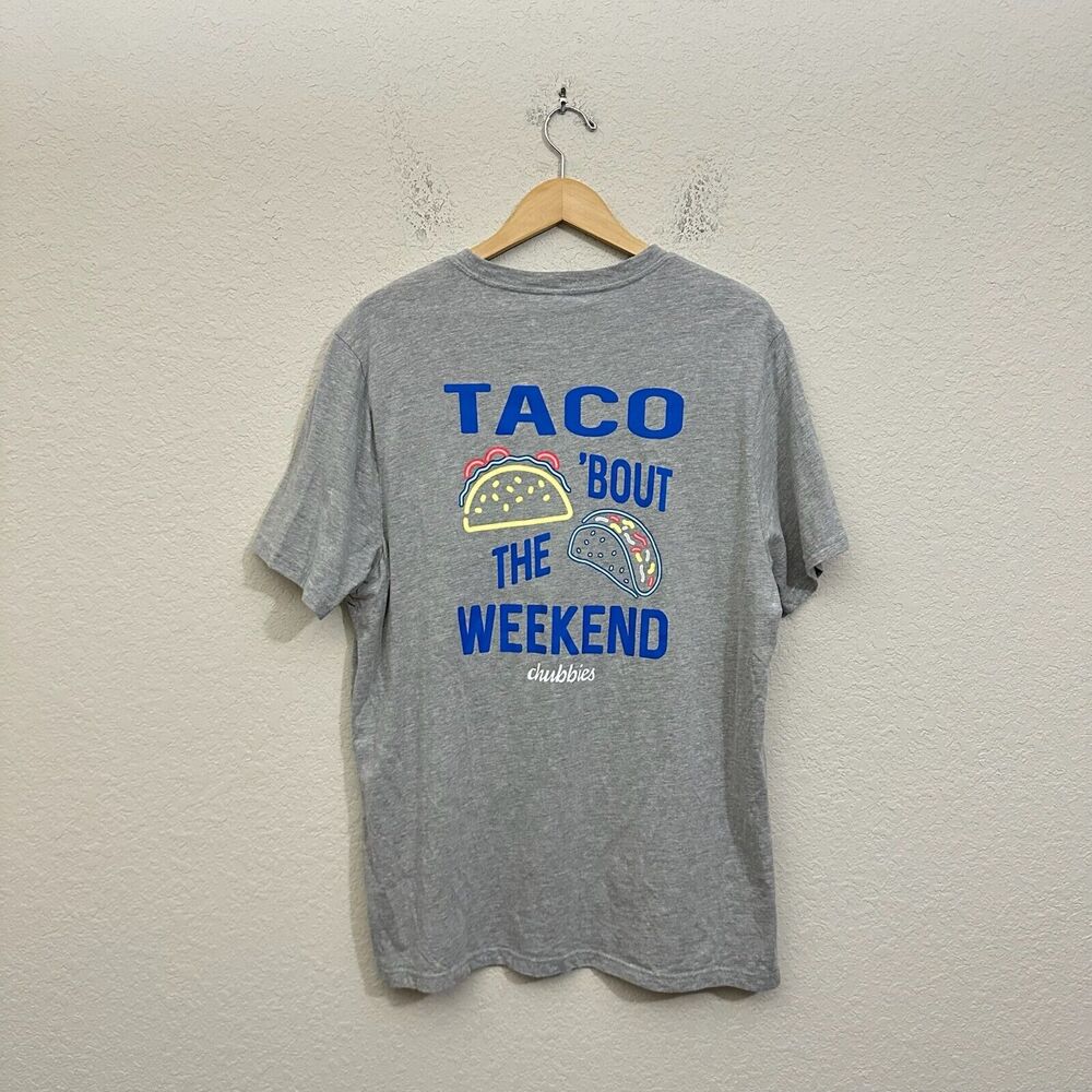 CHUBBIES Taco T-Shirt Gray Graphic Print Short Sleeve Tee Cotton Blend